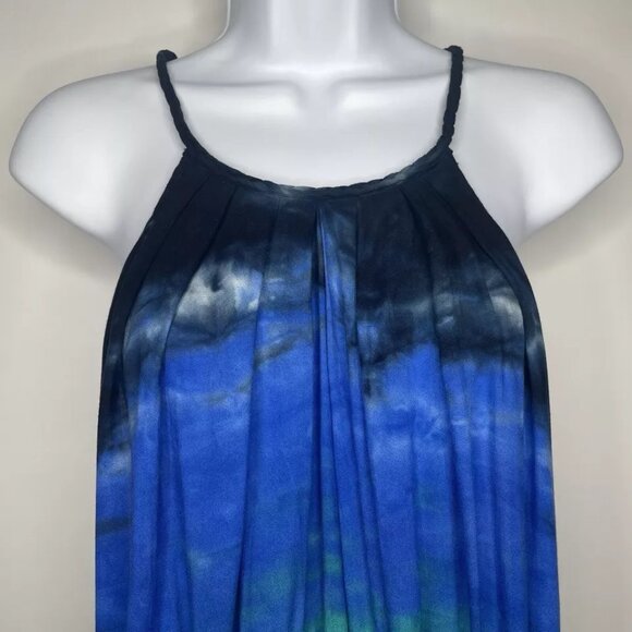 💜 $3/30 Young Fabulous Broke Draped Blue Ombre Swim Pool Beach Cover Up Dress - Picture 2 of 8